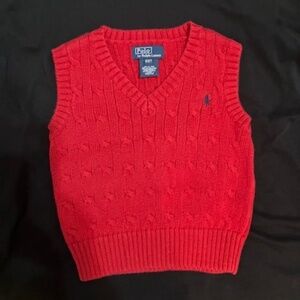Ralph Lauren POLO Boys Cable Knit Sweater Vest Red Size 2T